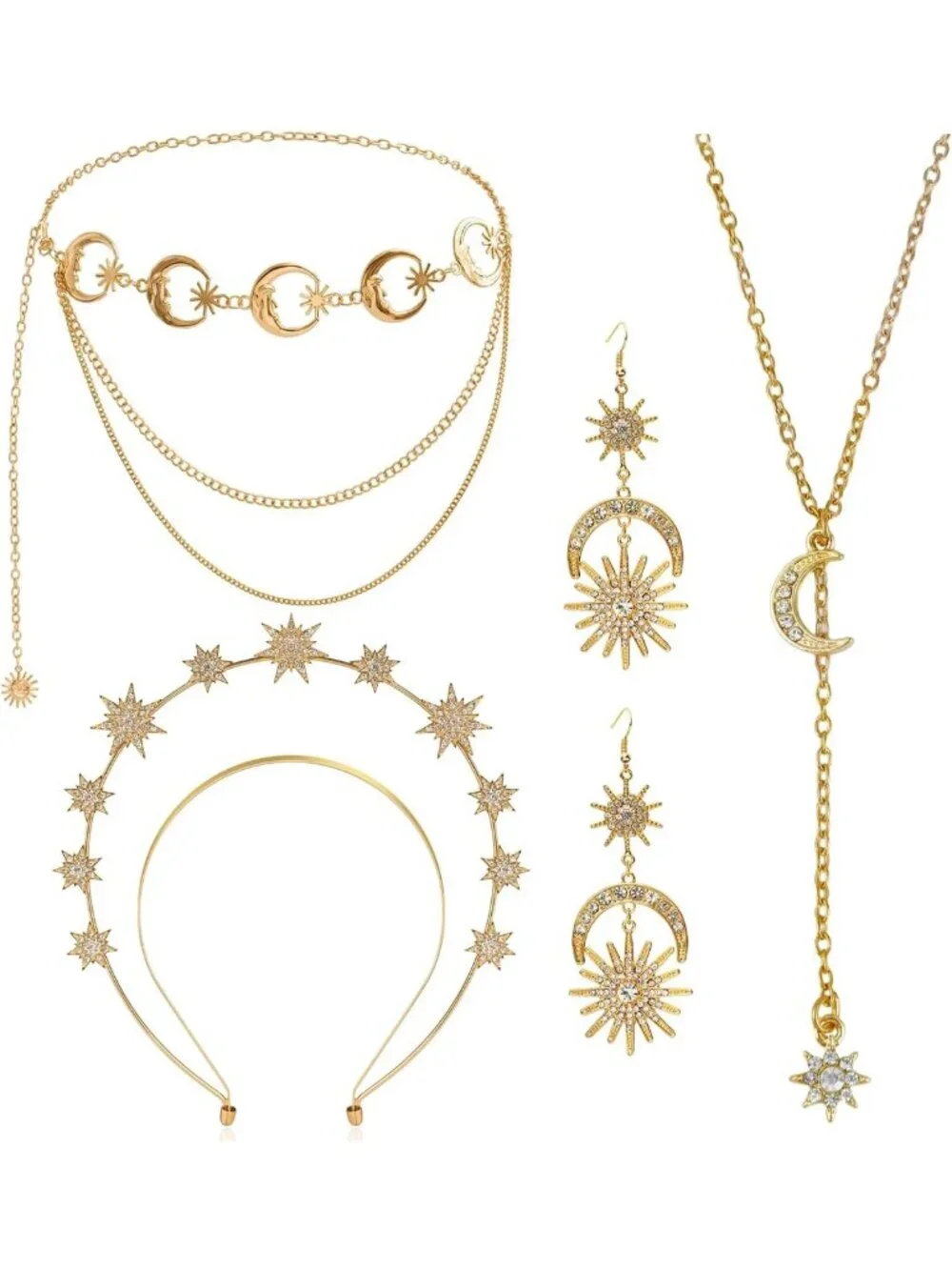 Celestial Star Headband & Earrings Set - Halo Crown for Wedding & Costume